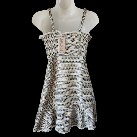 New Katwalk Sparkly Woven Chic Striped Cutout Fringe Hem Dress Size S - Picture 8 of 9